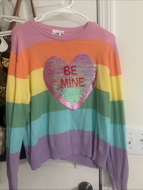 QUEEN OF SPARKLES Sweaters - Queen of Sparkles Rainbow Sequin Be Mine Sweater
